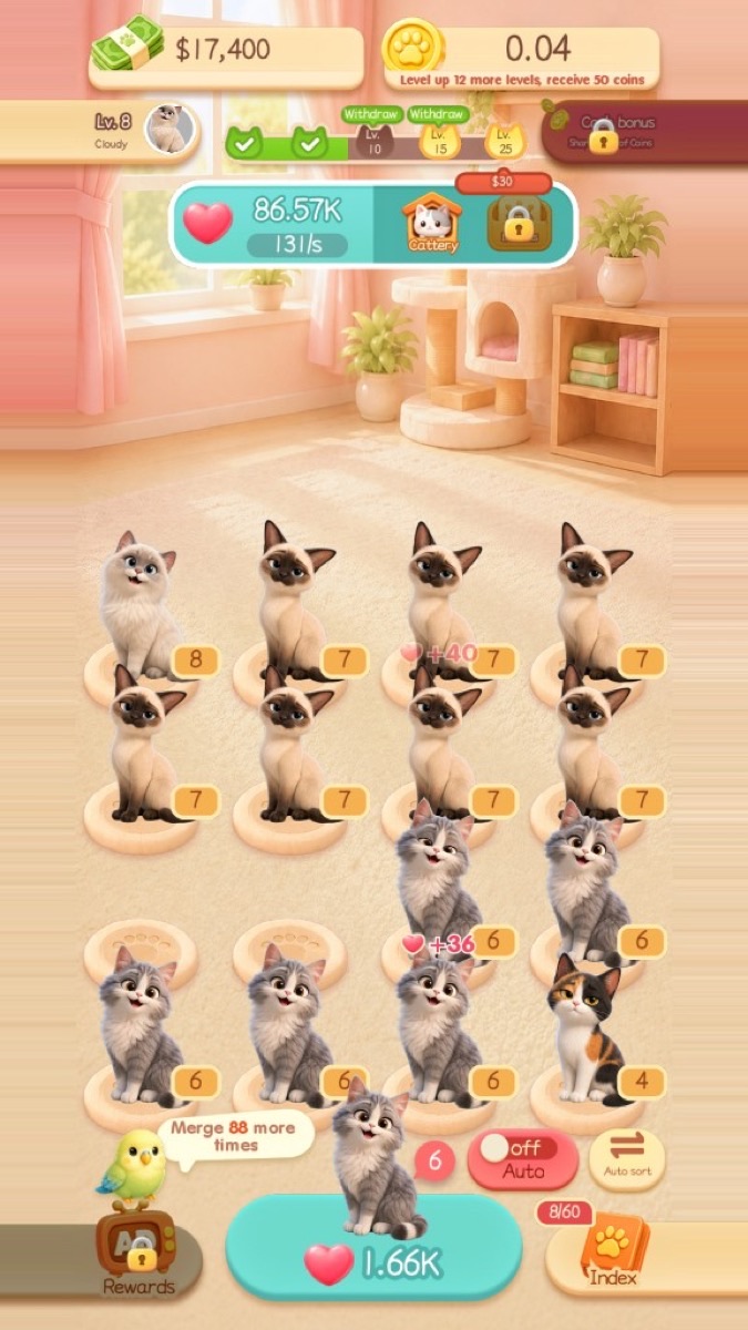 Cats producing hearts on the cattery grid